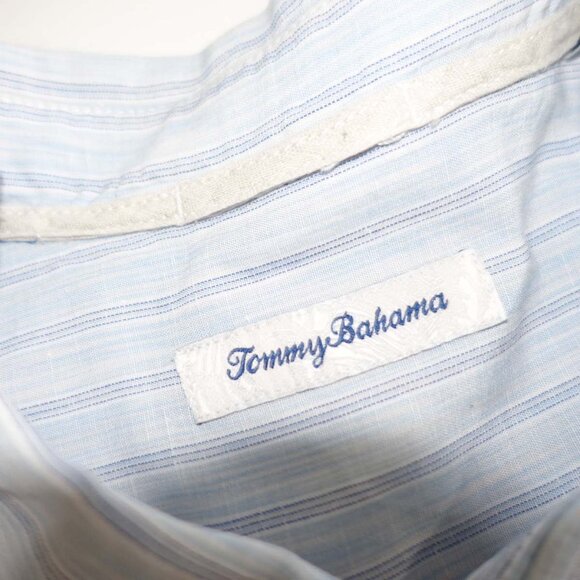 Tommy Bahama Men's Button Front Shirt Size XXL Short Sleeves Linen Blend Blue - Picture 3 of 7